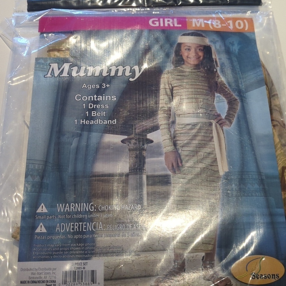 Girls Mummy Costume with Belt and Headband - Size M 8-10 NWT